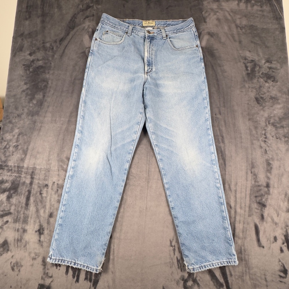 L.L.Bean Flannel Lined Jeans Mens 34x30 Blue Classic Fit Plaid Lined Denim